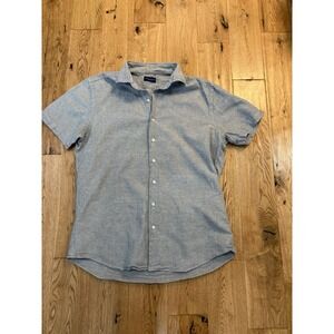 Proper Cloth Short Sleeve Button Up Linen/Cotton Blend Heathered Gray